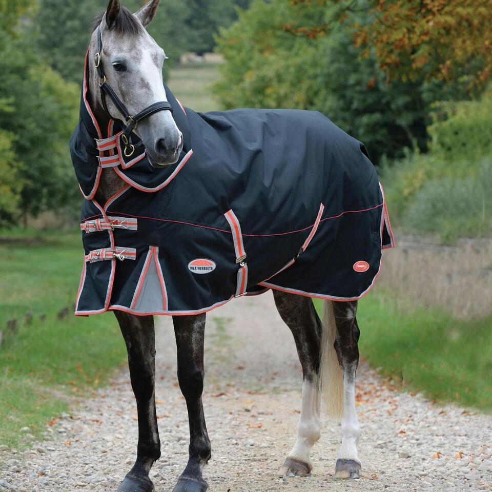 image 1 of Weatherbeeta Comfitec Premier Therapy Tec Detachable Neck Horse Turnout Rug - Black/Silver/Red - 5´ 6"