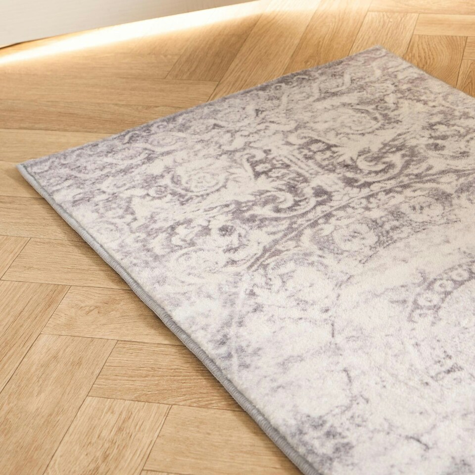 image 1 of OHS Flat Vintage Washed Carpet Floor Rug Runner, 50x120cm - Grey