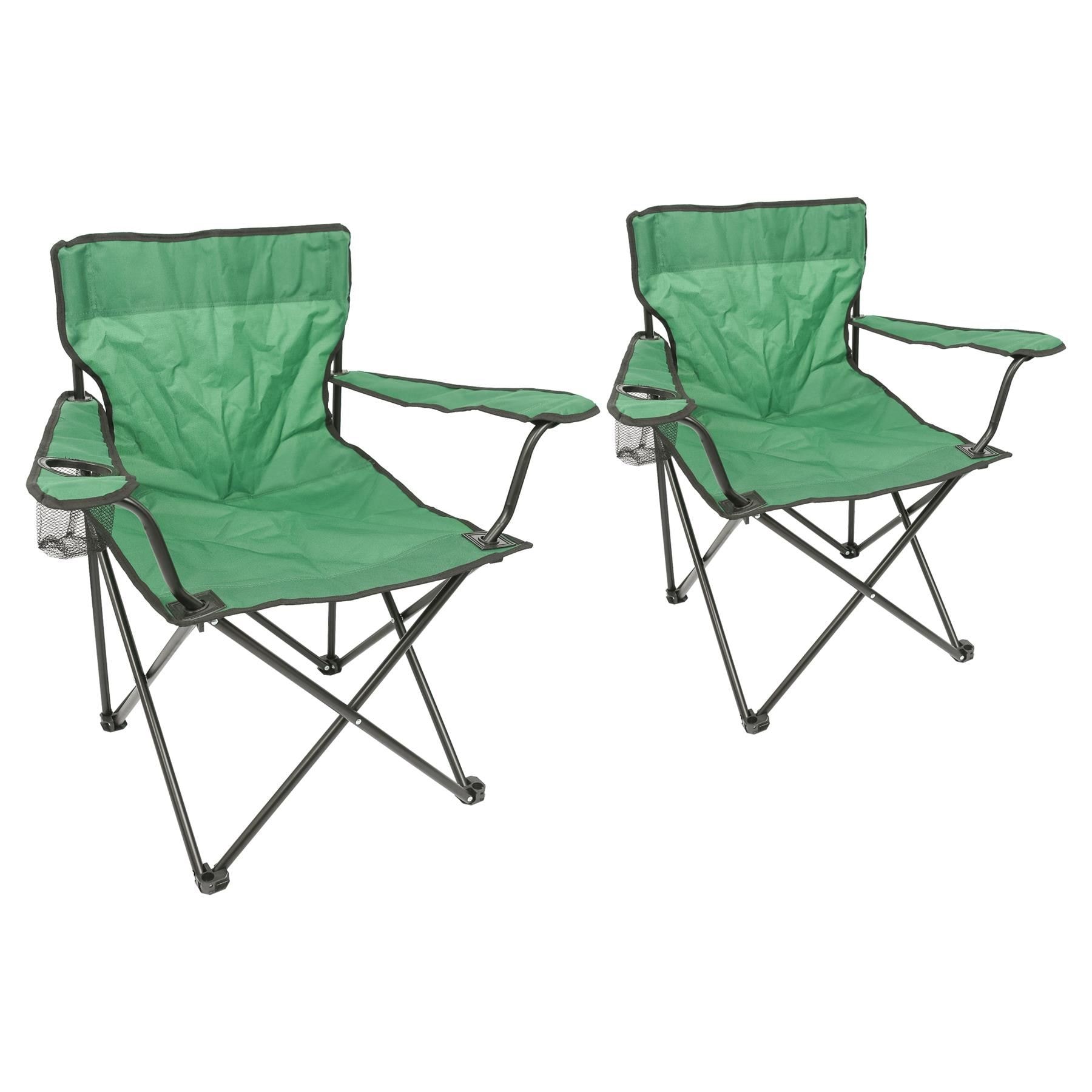Harbour Housewares Folding Canvas Camping Chairs - Matt Black/Green - Pack of 2 Portable Outdoor Garden Festival Seats