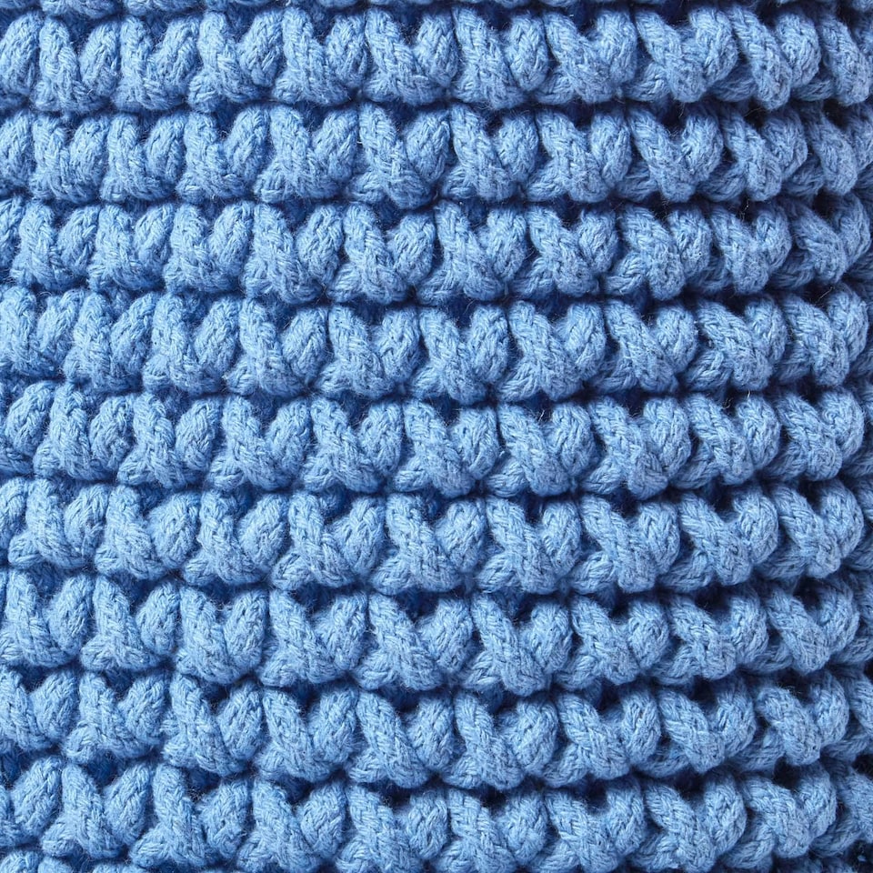 image 1 of Homescapes Blue Cotton Knitted Round Storage Basket - 37 x 21cm | Blue | Blue