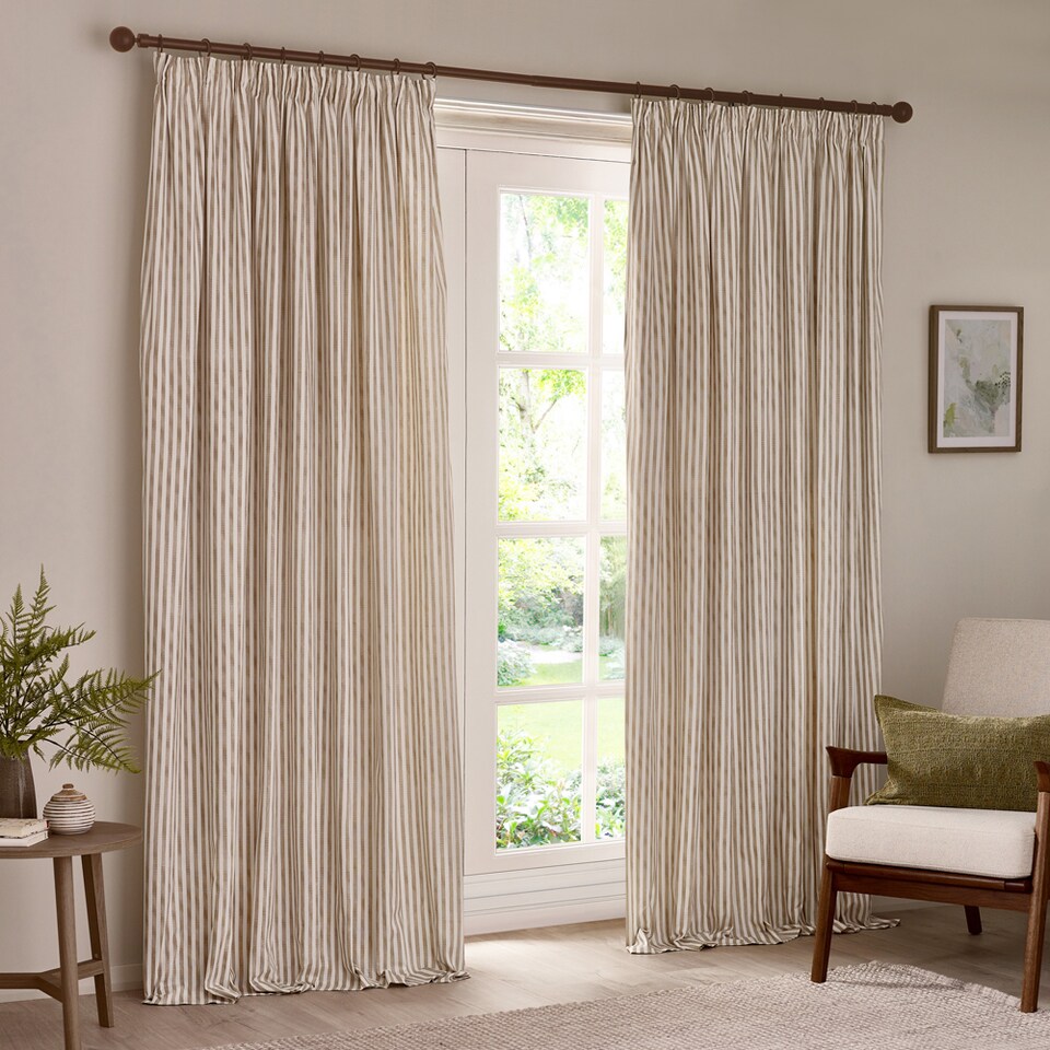 image 1 of Yard Hebden Cotton Blackout Pencil Pleat Curtain Pair, Natural, 229 x 137cm | Cream | Natural | One Size