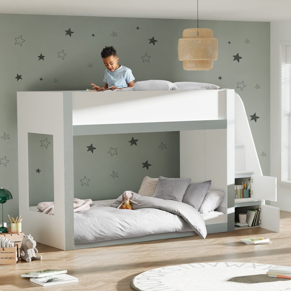 image 1 of Quince Bunk Bed - White and Silver -  Single (90cm)