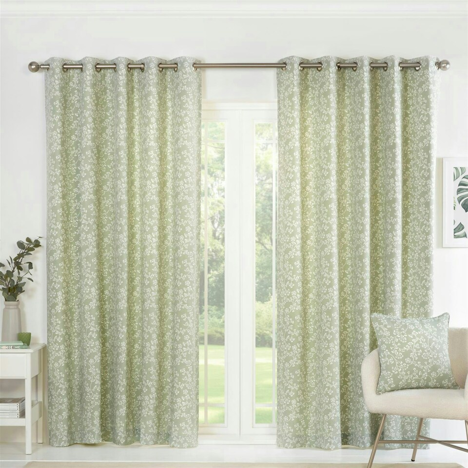 image 1 of Sade Eyelet Curtains - Green - 117x183cm
