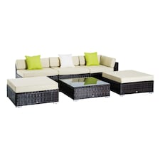Outsunny 6 Pieces Rattan Furniture Set Conservatory Sofa Deluxe Wicker Garden