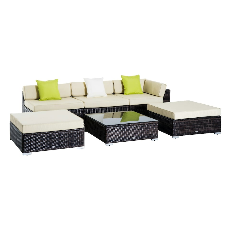 image 1 of Outsunny 6 Pieces Rattan Furniture Set Conservatory Sofa Deluxe Wicker Garden
