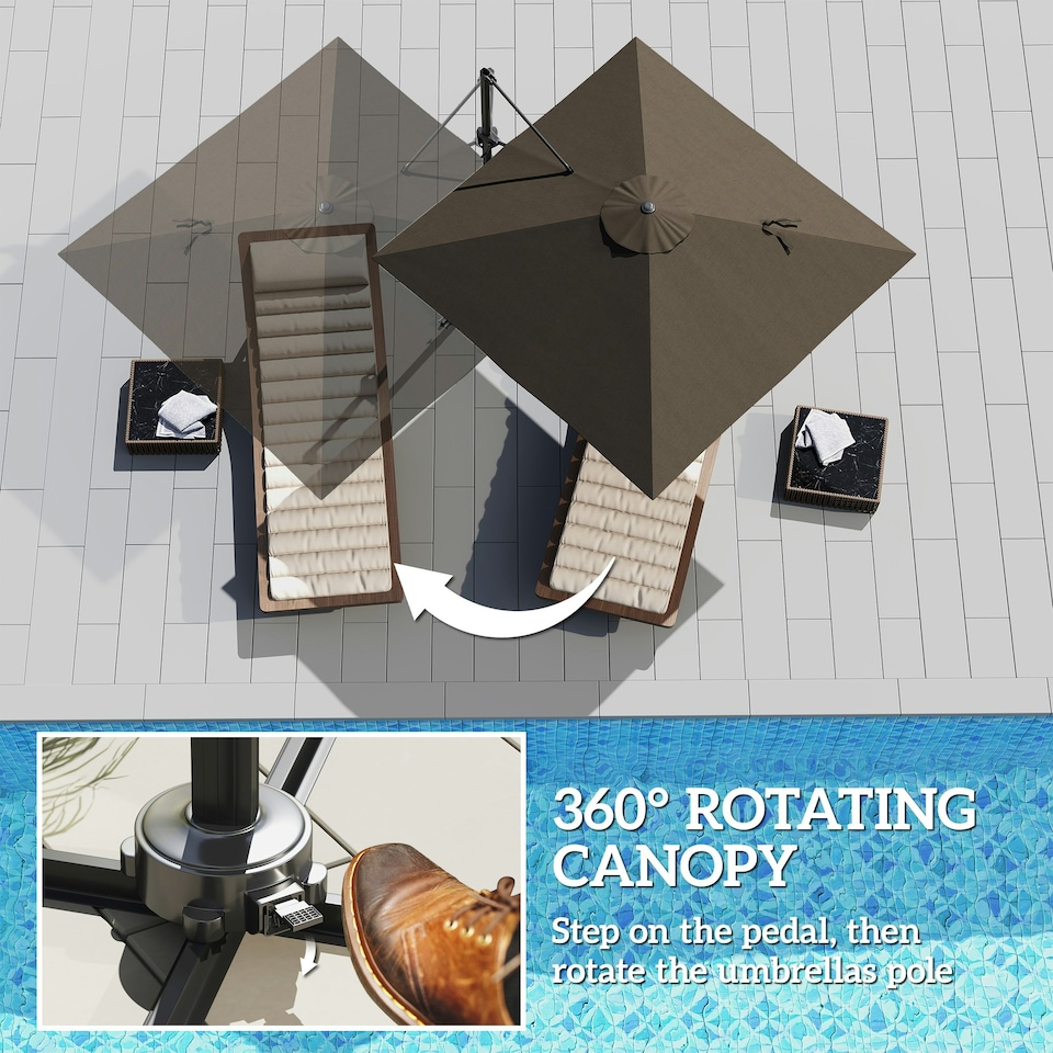 image 1 of Outsunny Patio Offset Parasol Umbrella Cantilever Sun Shade Canopy Brown