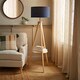 image 2 of ValueLights Morrigan Navy Shade Natural Wood Tripod Floor Lamp | Blue