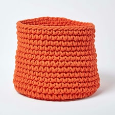 Homescapes Burnt Orange Cotton Knitted Round Storage Basket - 42 x 37 cm Orange | L