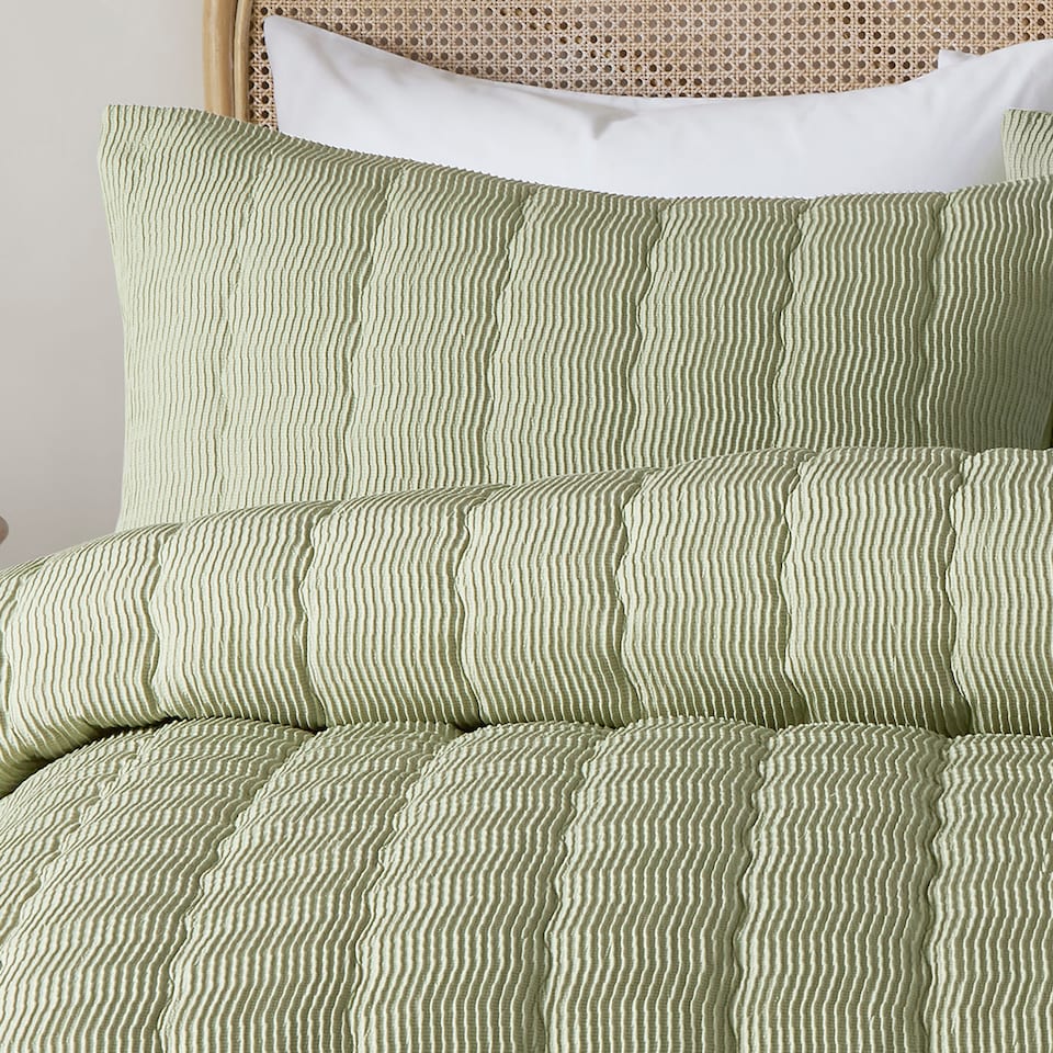 image 1 of Serene Crinkle Wave Duvet Cover Set Green