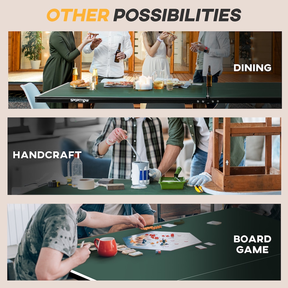 image 1 of SPORTNOW 9FT Folding Table Tennis Table with 8 Wheels, Indoors, Green