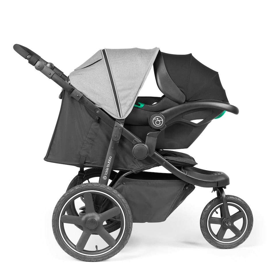 image 1 of Venus Max Jogger i-Size Travel System – from Birth to 22kg, All-Terrain Pushchair, Stratus Car Seat, ISOFIX Base, UPF 50+ Hood, Footwarmer, Raincover (Grey)