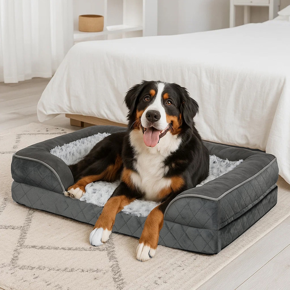 image 1 of Skylos Orthopedic Pet Bed Dog Memory Foam Cushion Calming Mat Washable XLL Grey | Grey | Double Extra Large