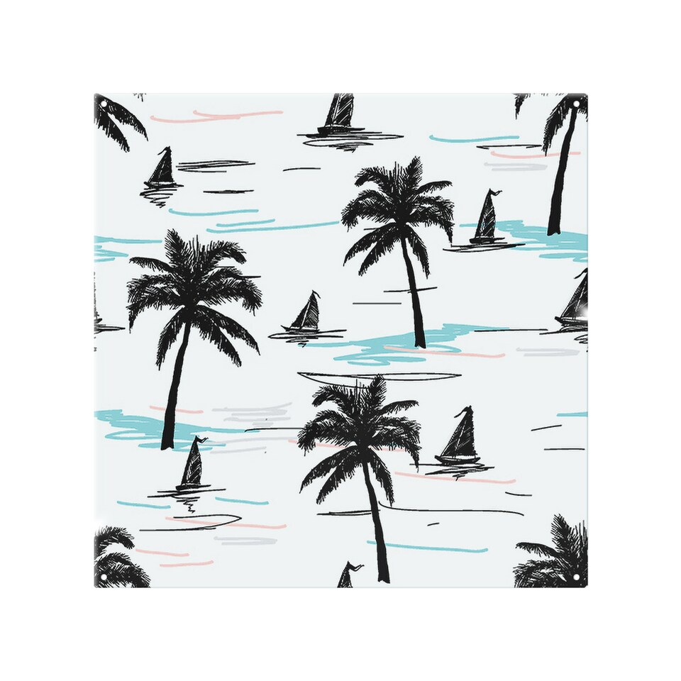 image 1 of Palm Trees & Sailboats Splash Back | White