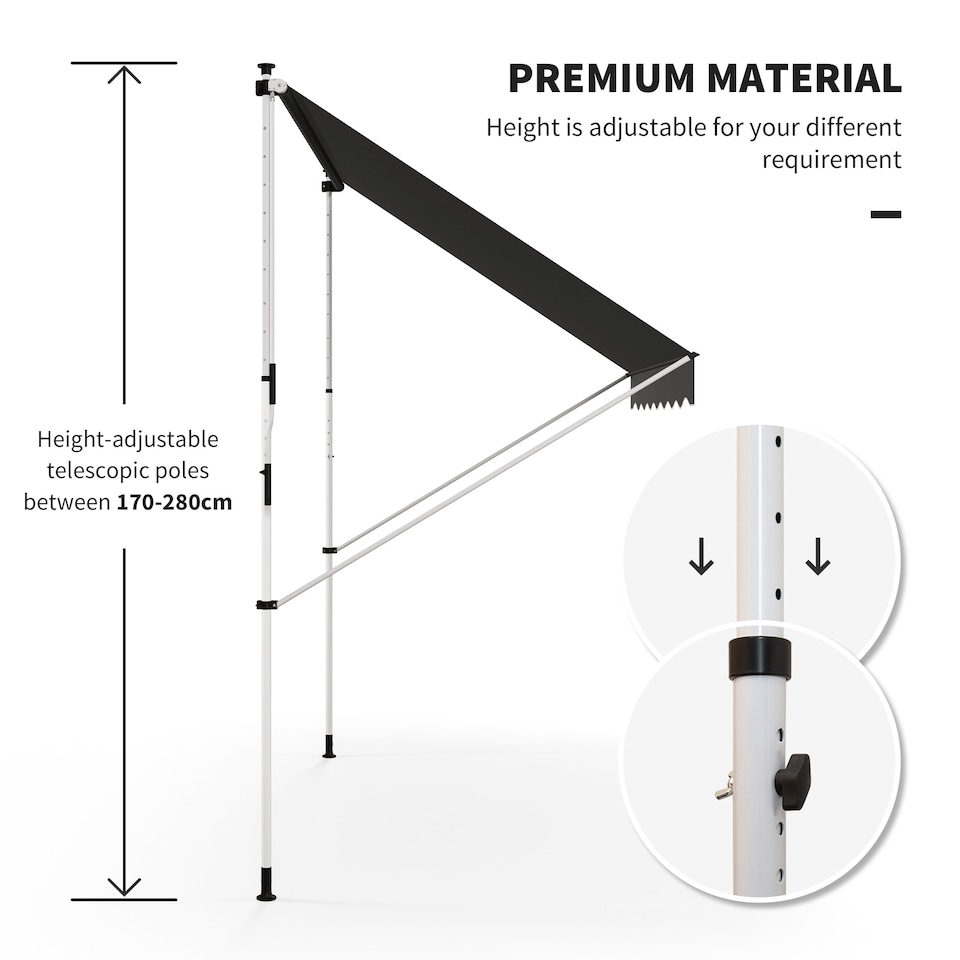 image 1 of Outsunny 3 x 1.5 m Retractable patio Awning Floor-to-ceiling shade, Grey | Grey | 1