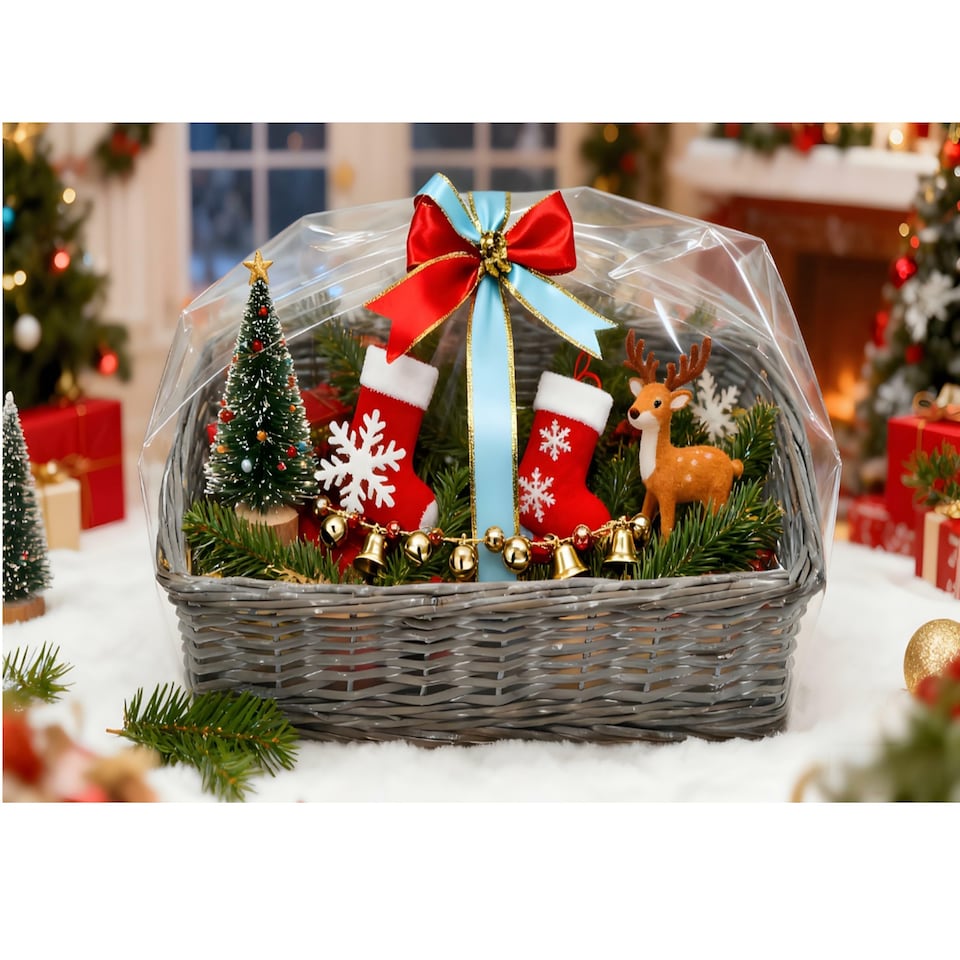 image 1 of Gr8 Home Christmas Wicker Gift Hamper Basket DIY Kit Create Your Own Festive Xmas Present