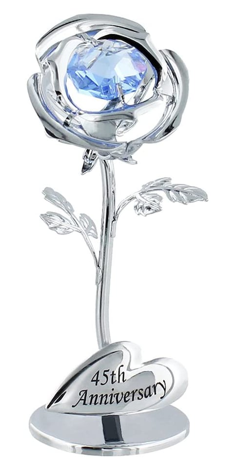 Modern 45th Anniversary  Silver Plated Flower with Blue Swarovski Crystal Bead