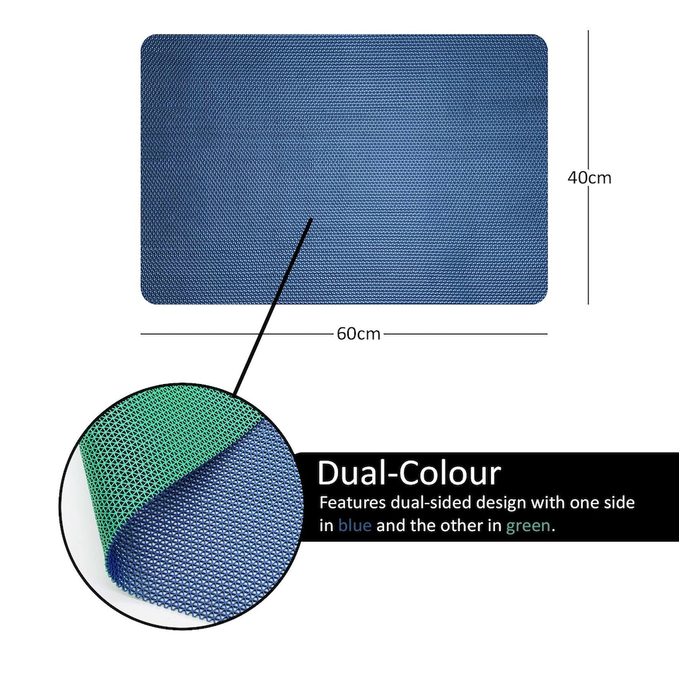 image 1 of Nicoman Reversible Dual-Colour PVC Shower Mat - 60cm x 40cm | Blue | Blue/Green | Rectangular 60x40cm