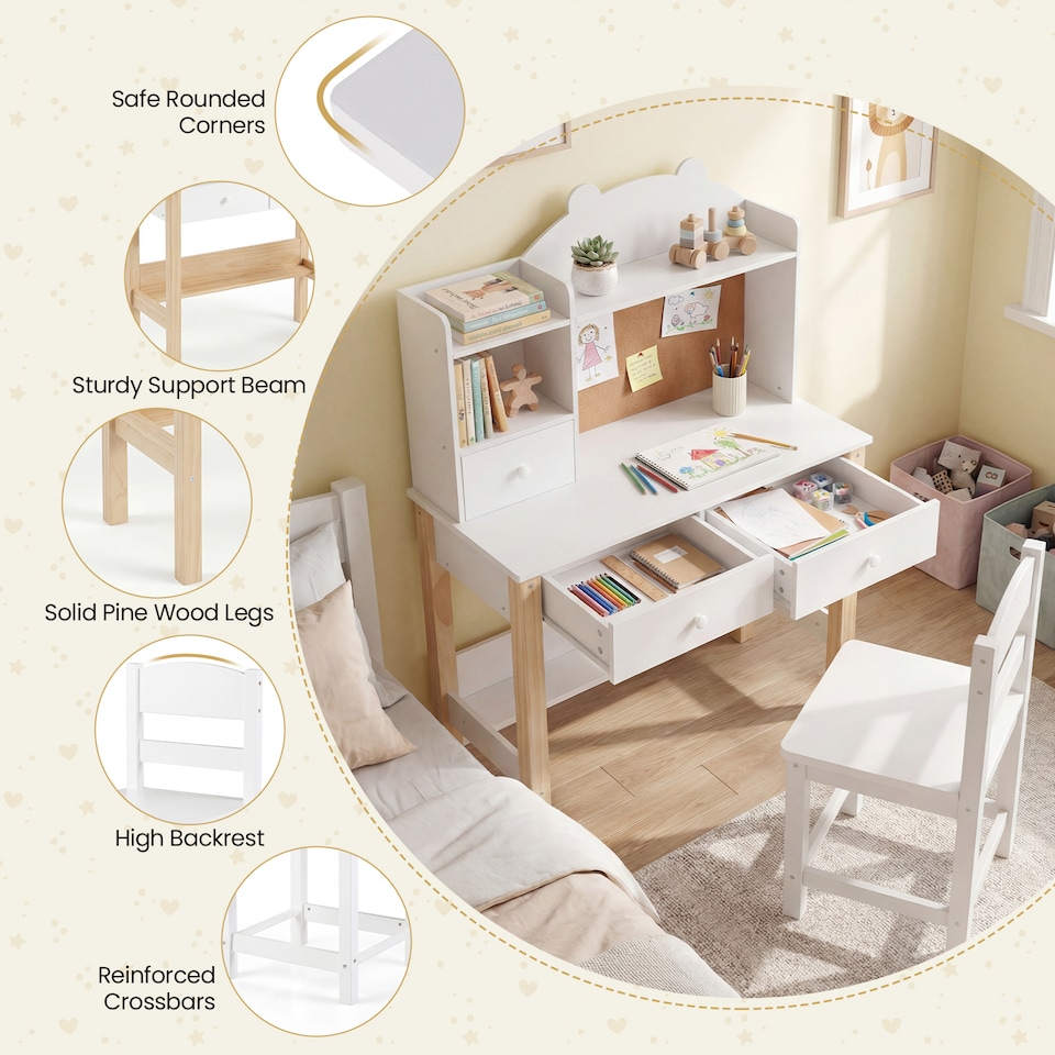 image 1 of COSTWAY Wooden Kids Study Desk and Chair Set