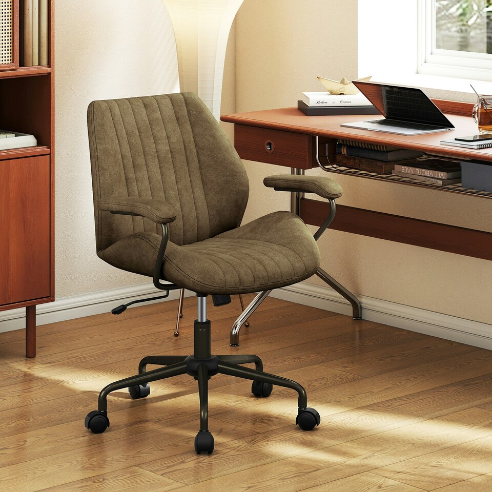 image 1 of COSTWAY Office Chair Mid Century Swivel Computer Desk Chair Olive Bronze