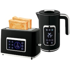 HOMCOM 1.7L 3000W Rapid Boil Kettle and 2 Slice Toaster Set Crumb Tray Black