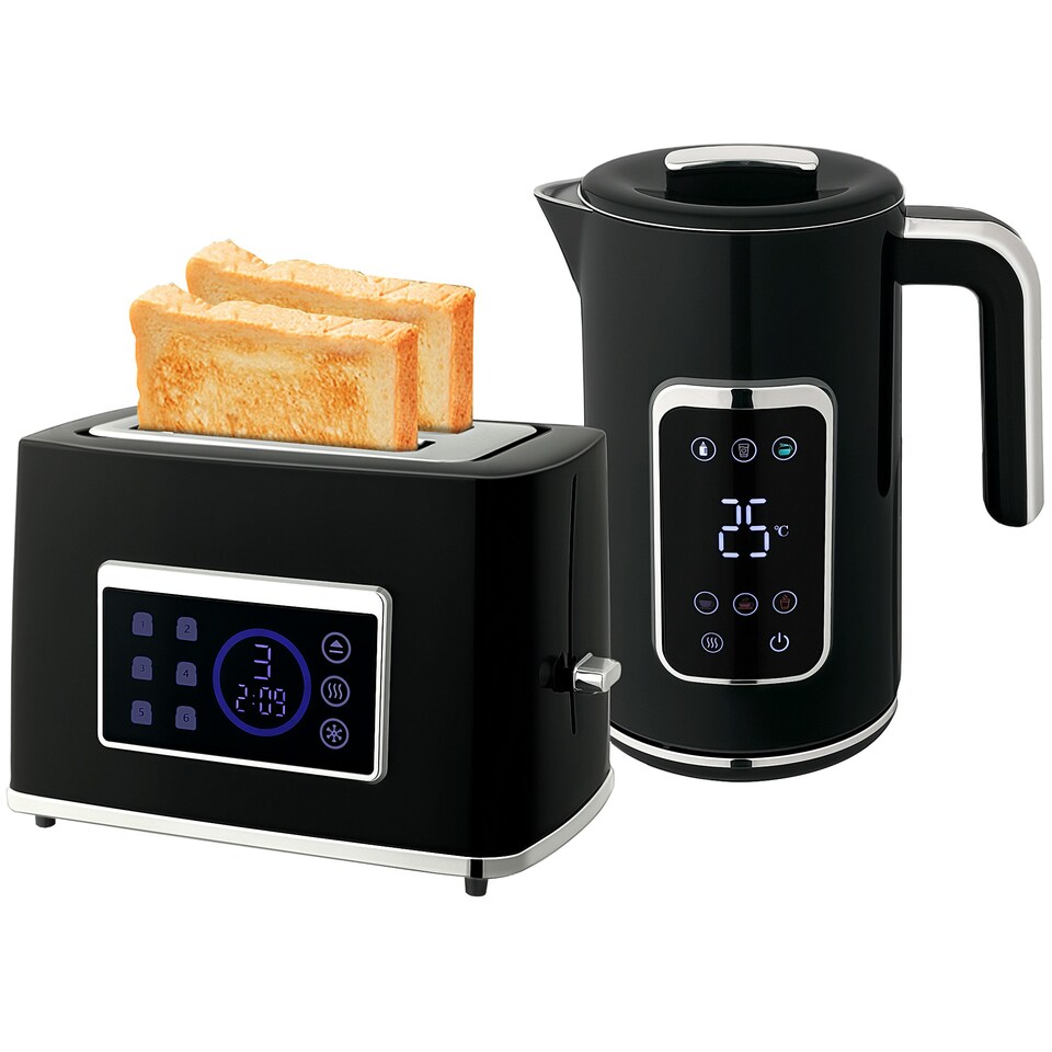 image 1 of HOMCOM 1.7L 3000W Rapid Boil Kettle and 2 Slice Toaster Set Crumb Tray Black