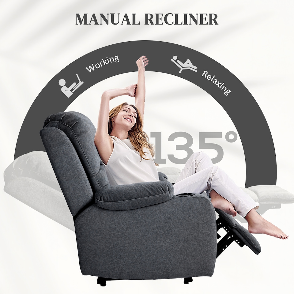 image 1 of HOMCOM Recliner Armchair for Living Room, Recliner Chair with Cup Holder Black