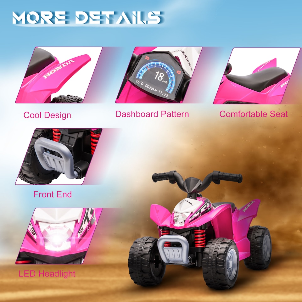image 1 of AIYAPLAY Honda Licensed Kids Electric Quad Bike 6V ATV for 1.5-3 Years, Blue