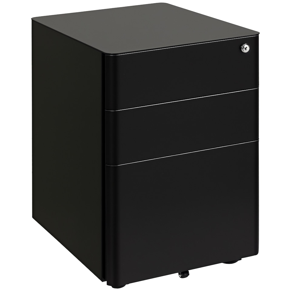 image 1 of Vinsetto 3-Drawer Mobile Filing Cabinet, Steel Lockable File Cabinet for A4, Legal, Letter, Compact Under Desk Storage Unit with Pre-Assembled Body Except Wheels for Home Office, 39 x 48 x 59cm, Black