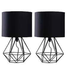 ValueLights Angus Pair Black Table Lamps Black Shades & Bulbs | Black