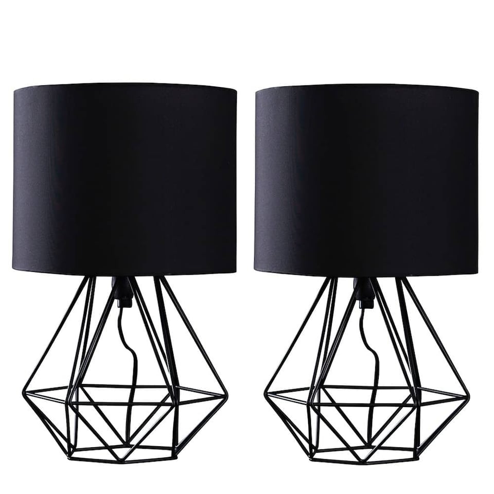 image 1 of ValueLights Angus Pair Black Table Lamps Black Shades & Bulbs | Black