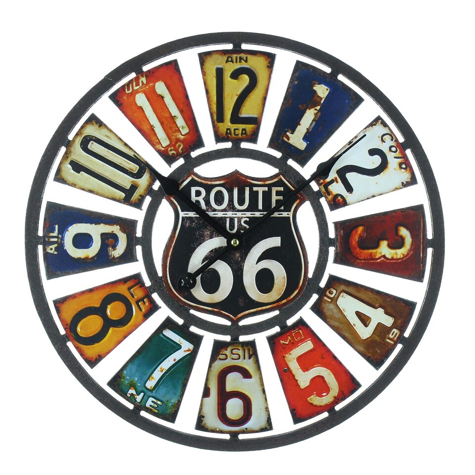 Hometime Wall Clock Route 66 USA Plates Arabic 40cm | Multi
