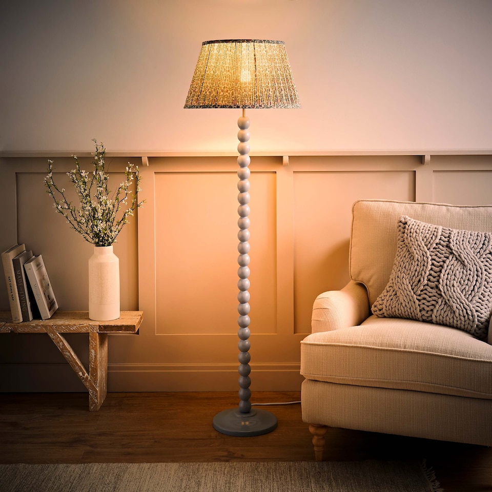 image 1 of ValueLights Bobbins Blue Floor Lamp Floral Pleated Shade and Bulb | Blue