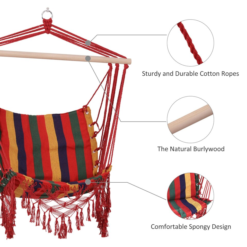 image 1 of Outsunny Hammock Chair Swing Colourful Striped Seat Porch Indoor Outdoor Hanging