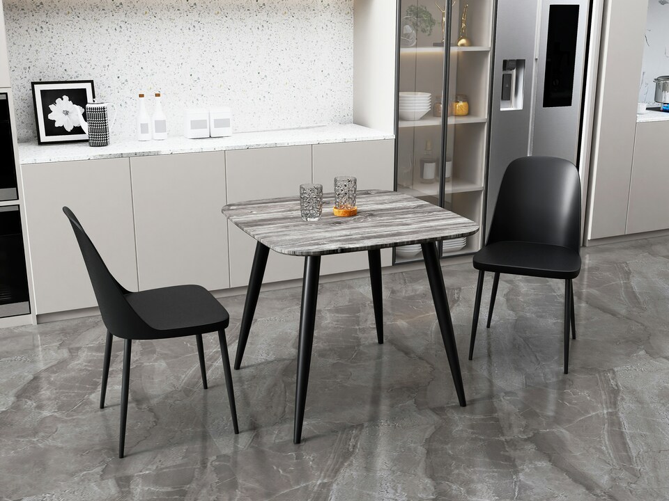 image 1 of Aspen Grey Oak Effect 80cm Square Dining Table with 2 Moulded Duo Design Chairs - Compact Kitchen and Dining Set | Grey | Grey Oak Effect | One Size | 1