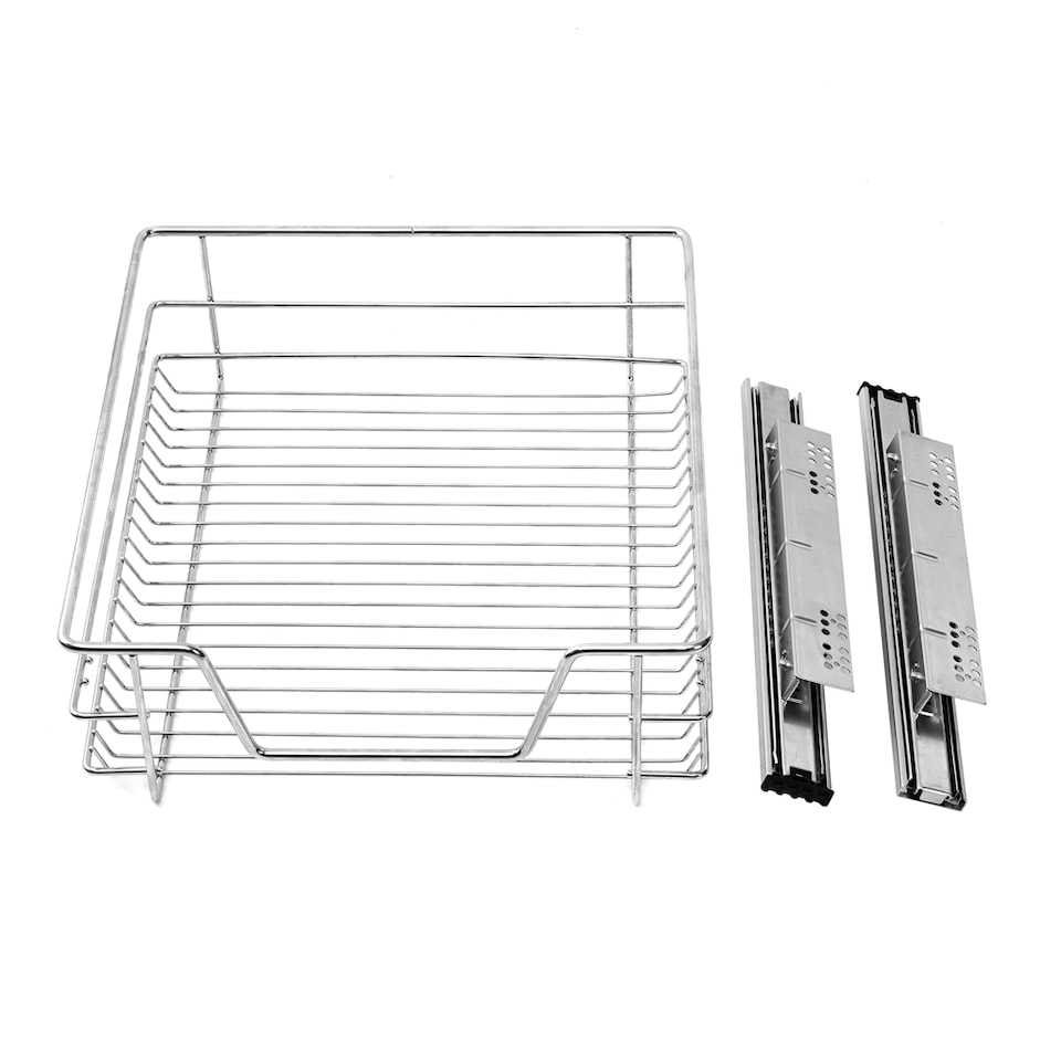 image 1 of Living and Home 2Pcs Metal Sliding Pull Out Wire Basket Organizer For 400mm Cabinet | Silver