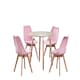 image 1 of 5PCs Dining Set - an Oak Round Dining Table & Set of 4 White Lorenzo Tulip chairs with Padded Seat | Pink