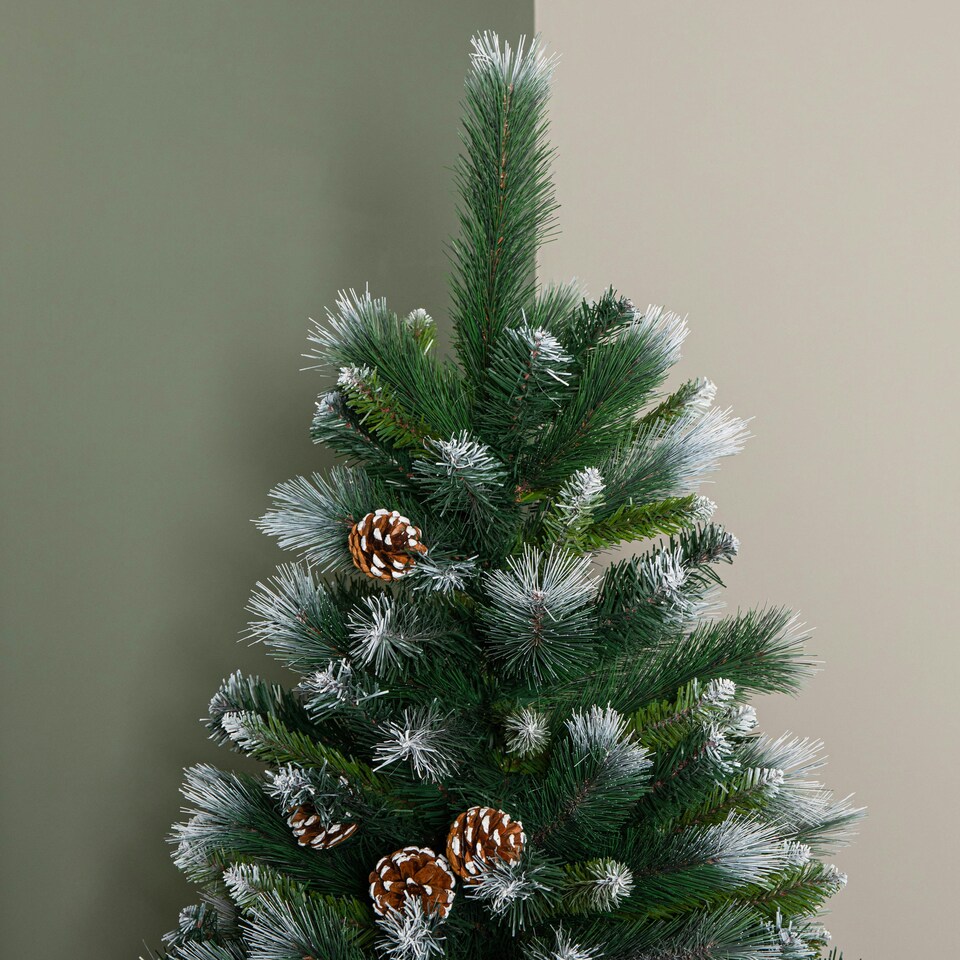image 1 of 6ft (1.8m) Frosted Glacier Pine Snow Tipped Christmas Tree with Pine Cones and 710 Tips