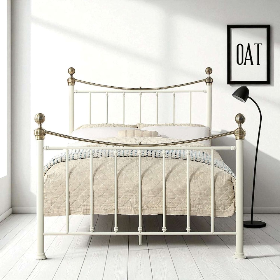 image 1 of Hampstead Traditional Style Metal Bed Frame | White | White & Brass | King