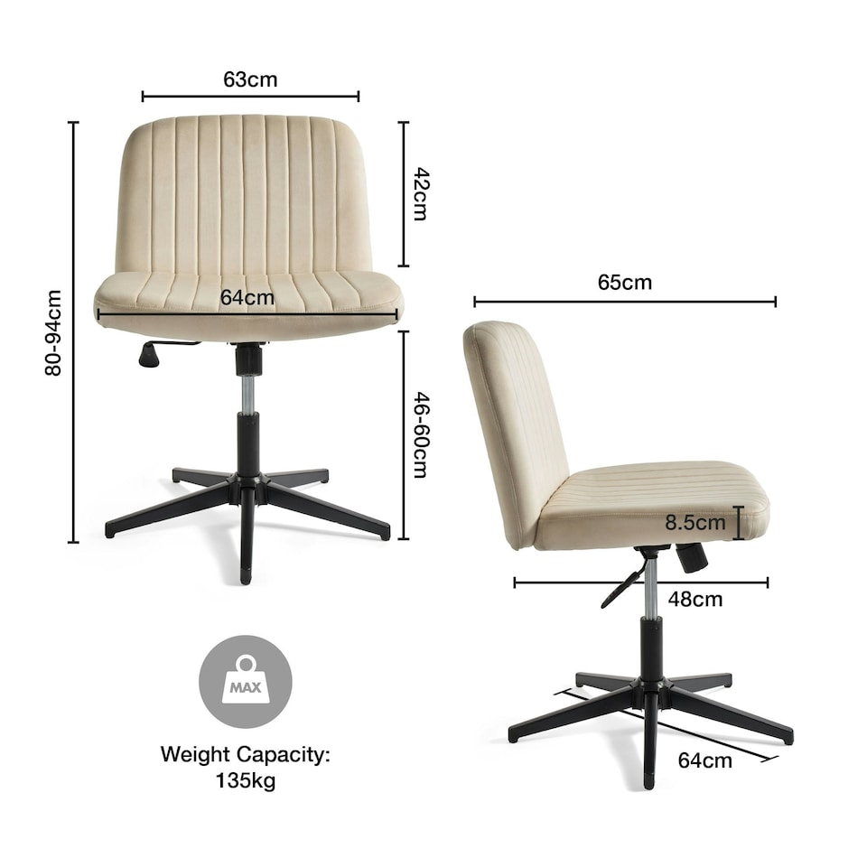 image 1 of VonHaus Dawson Cream Velvet Desk Chair with 360° Swivel & Wide Seat Cream