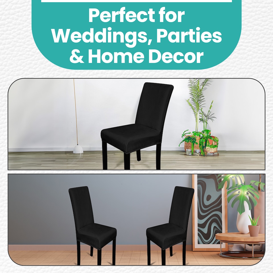 image 1 of Velvet Dining Chair Covers, Spandex High-Back Chair Slipcovers - 220GSM