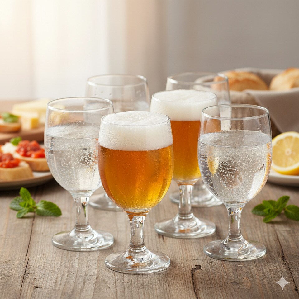 image 1 of 335ml Clear Footed Stemmed Beer Glasses Set of 6