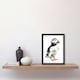 image 2 of Single Puffin Bird Watercolour Portrait Black Framed Wall Art Print A4