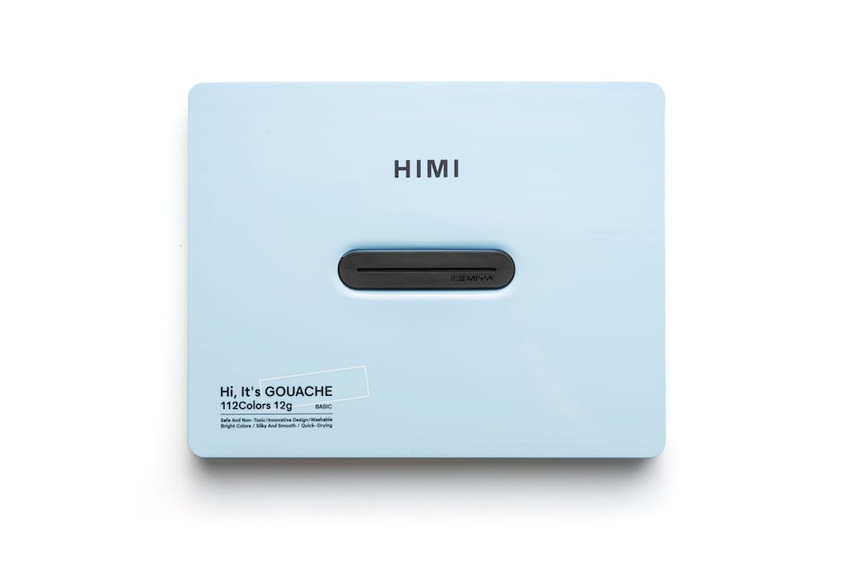 HIMI Twin Cup Gouache Set 112 Paint Colours, Ice Blue Case, Add Water To Reactivate, Smooth, Rich Colours, Gift, Artist Art Supplies, Large Scale Art Work To Fine Details