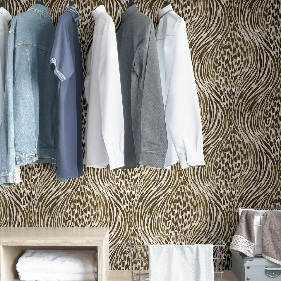 image 1 of NuWallpaper NUS3580 Fierce Peel & Stick Wallpaper, Brown & Gold | Brown | Brown & Gold | 2.86m² | 1