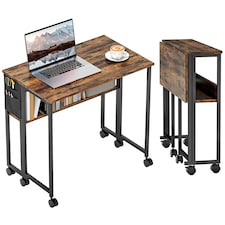 HOMCOM 80 cm Foldable Computer Desk on Wheels for Small Spaces | Brown