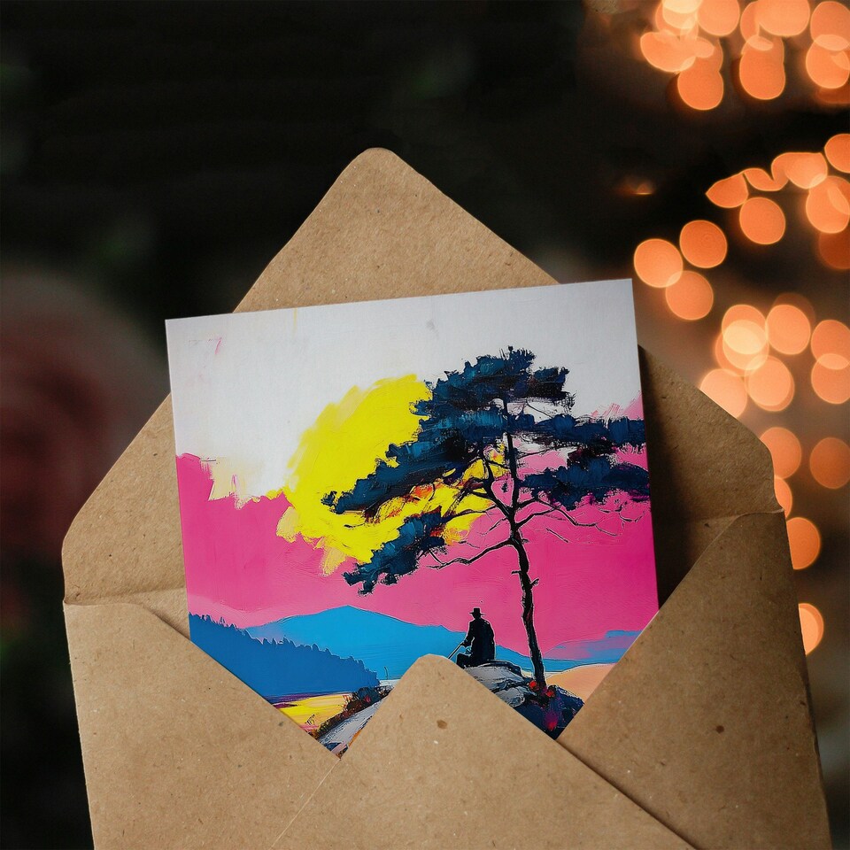 image 1 of Old Man Lone Tree Sunset Coastal Cliff Landscape Birthday Greeting Card