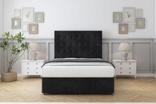 Sloomy Alabama Black Naples Ottoman Bed Base With 54" Floor Standing Headboard 4'6 Double | Black | Black | Double | 1