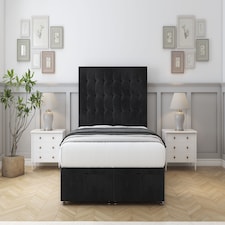 Sloomy Alabama Black Naples Ottoman Bed Base With 54" Floor Standing Headboard 4'6 Double | Black | Black | Double | 1