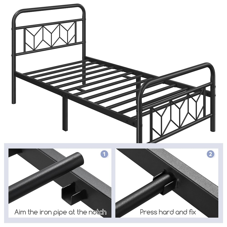 image 1 of Yaheetech 3ft Single Vintage Metal Bed Frame with Diamond Pattern Headboard Black