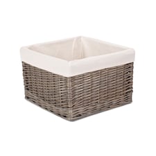 Medium Square Antique Wash Lined Storage Basket | White | White | L